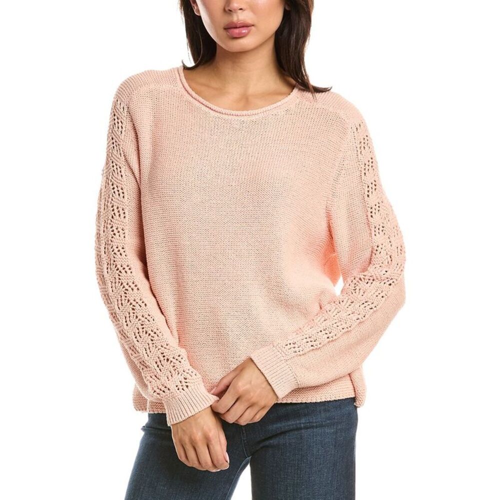 Nic & Zoe Womens Crochet Crimpy Cord Sweater, Orange